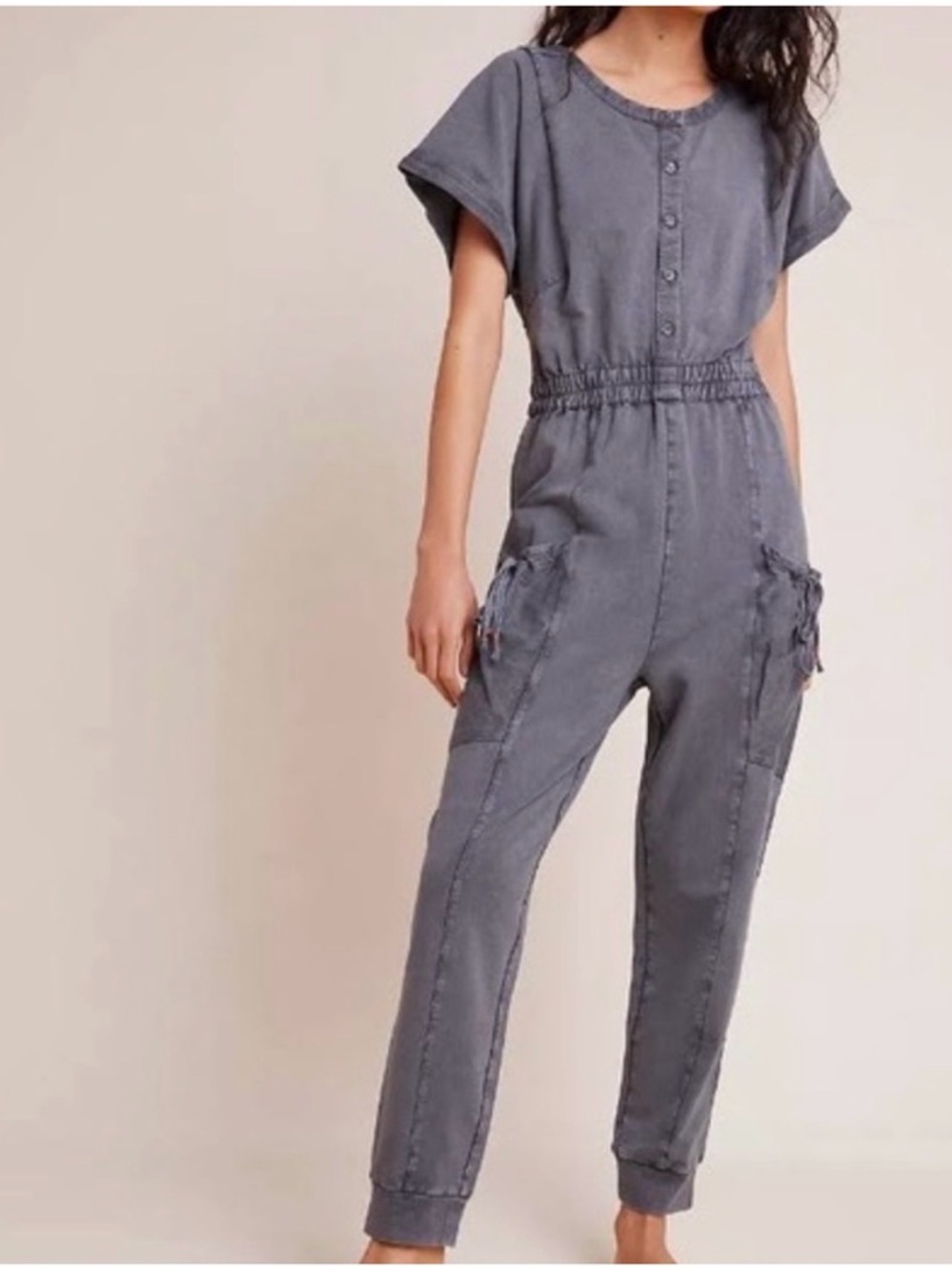 Saturday Sunday Estela Jumpsuit Gray Washed Black Size Medium Cargo Pocket